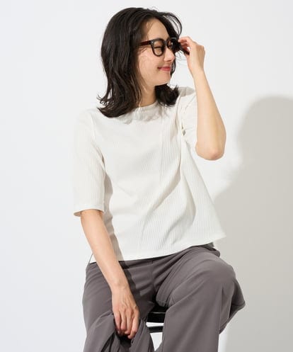 PZKGD17150   [日本製]バイヤスストレッチリブ5分袖カットソー