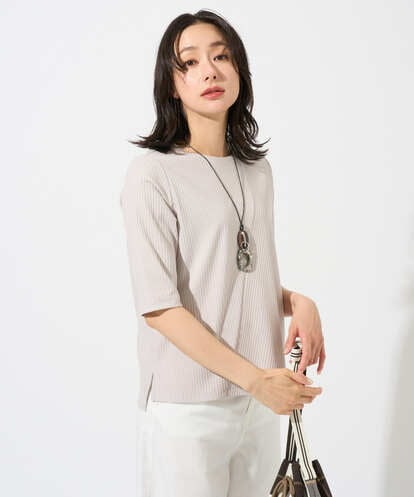 PZKGD17150 GEORGES RECH [日本製]バイヤスストレッチリブ5分袖カットソー