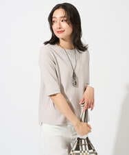 PZKGD17150 GEORGES RECH(ジョルジュ・レッシュ)  [日本製]バイヤスストレッチリブ5分袖カットソー ライトグレー