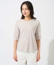 PZKGD17150 GEORGES RECH(ジョルジュ・レッシュ)  [日本製]バイヤスストレッチリブ5分袖カットソー ライトグレー