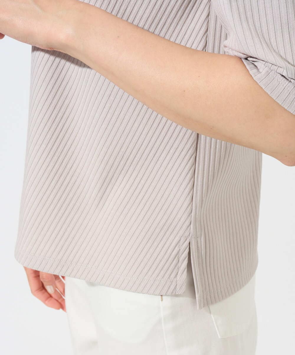 PZKGD17150 GEORGES RECH(ジョルジュ・レッシュ)  [日本製]バイヤスストレッチリブ5分袖カットソー ライトグレー