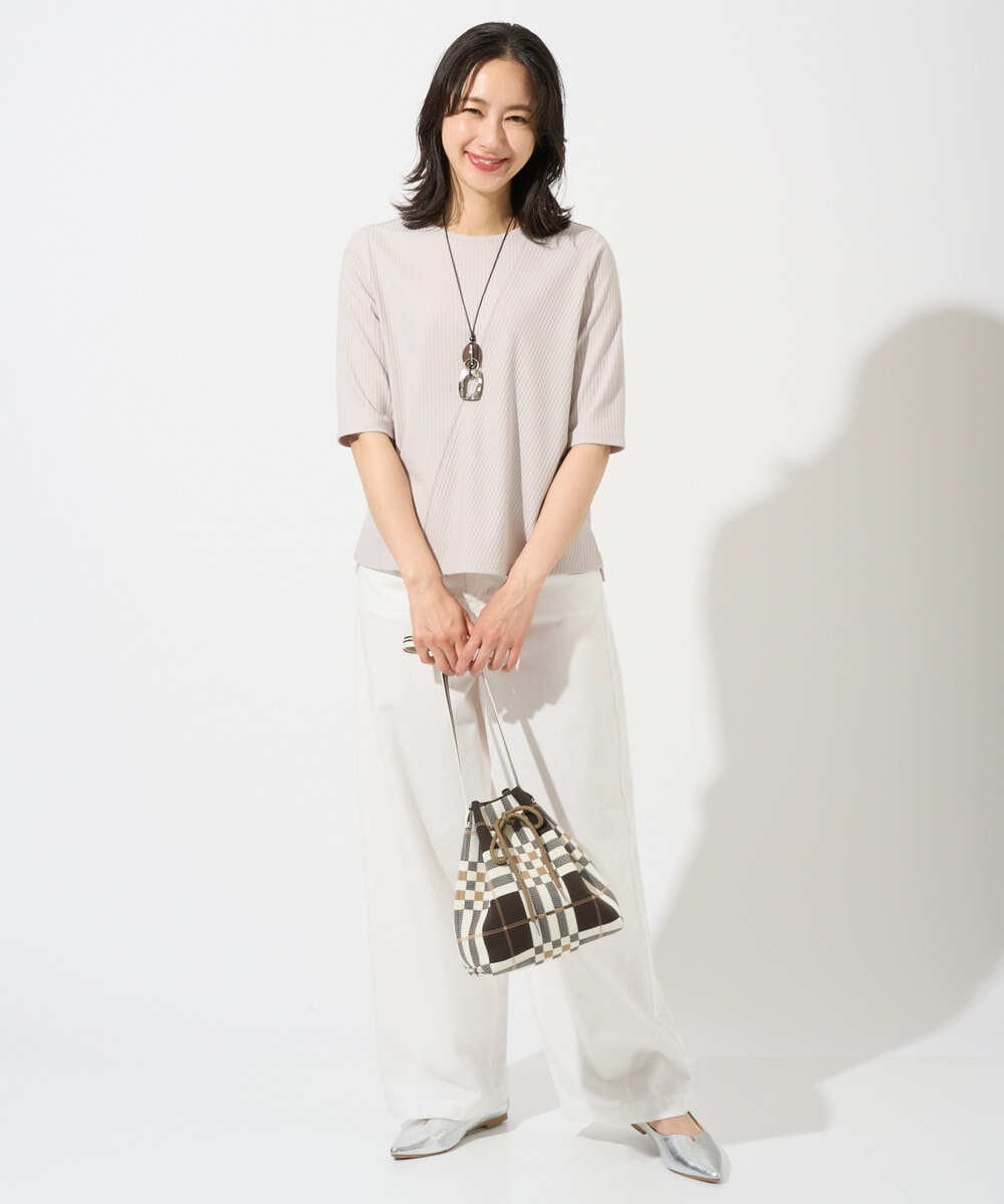 PZKGD17150 GEORGES RECH(ジョルジュ・レッシュ)  [日本製]バイヤスストレッチリブ5分袖カットソー ライトグレー