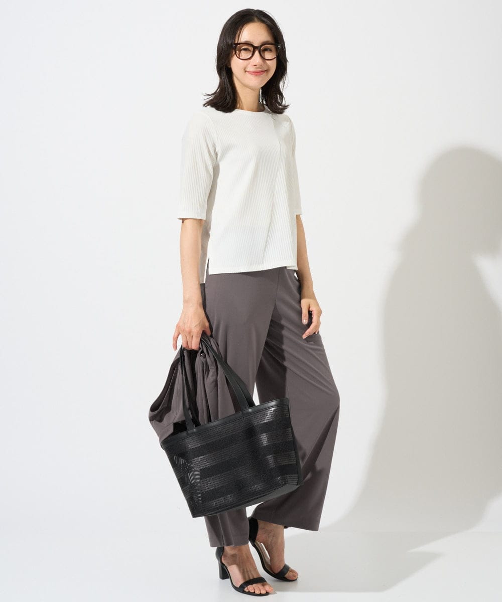 PZKGD17150 GEORGES RECH(ジョルジュ・レッシュ)  [日本製]バイヤスストレッチリブ5分袖カットソー ライトグレー