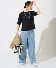 PZKGD17150 GEORGES RECH(ジョルジュ・レッシュ)  [日本製]バイヤスストレッチリブ5分袖カットソー ライトグレー