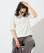 PZKGD17150 GEORGES RECH(ジョルジュ・レッシュ)  [日本製]バイヤスストレッチリブ5分袖カットソー ライトグレー