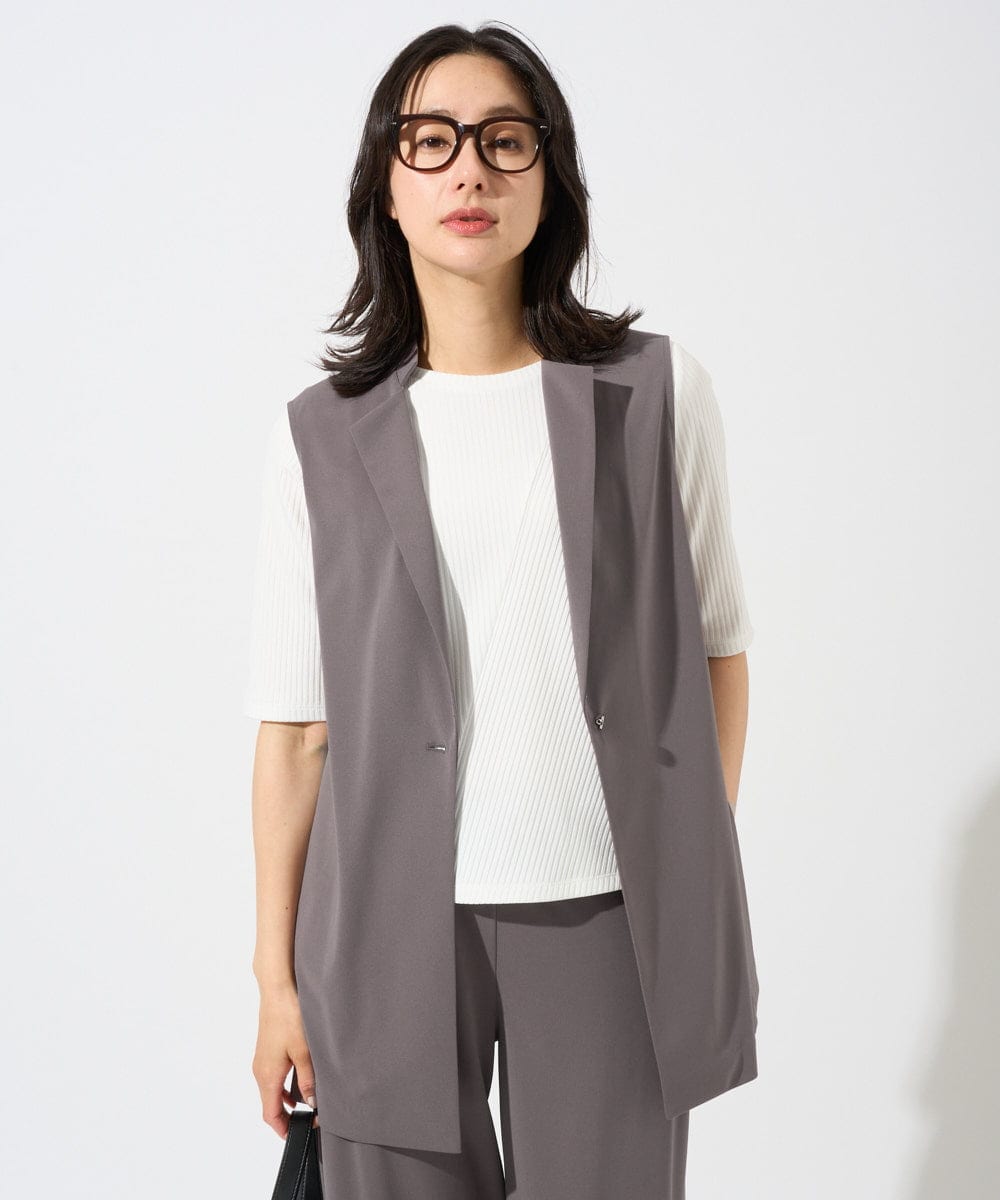 PZKGD17150 GEORGES RECH(ジョルジュ・レッシュ)  [日本製]バイヤスストレッチリブ5分袖カットソー ライトグレー