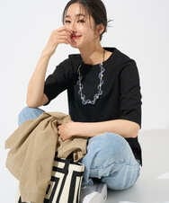 PZKGD17150 GEORGES RECH(ジョルジュ・レッシュ)  [日本製]バイヤスストレッチリブ5分袖カットソー ライトグレー