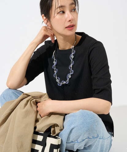 PZKGD17150 GEORGES RECH [日本製]バイヤスストレッチリブ5分袖カットソー