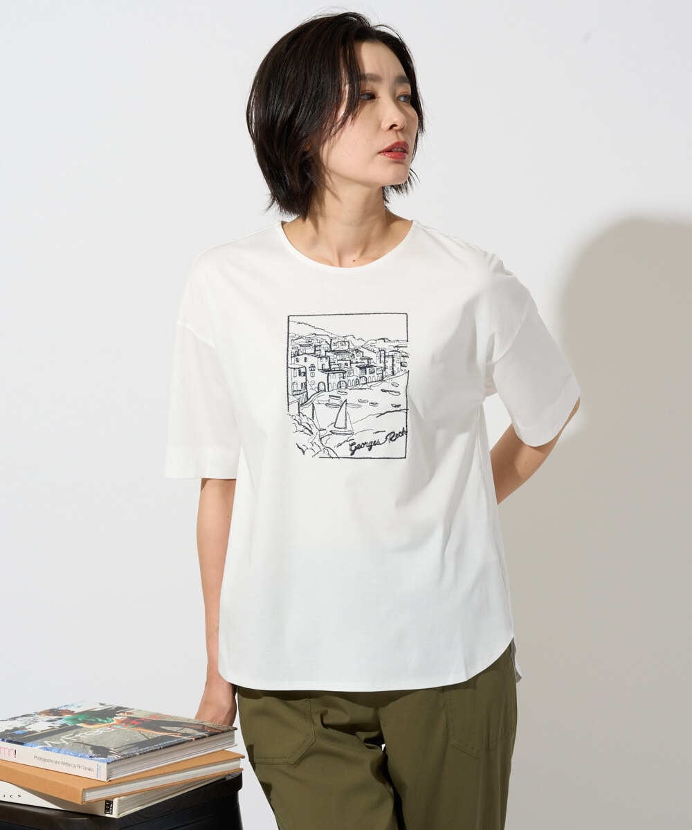 PZKGD24150 GEORGES RECH [接触冷感]ドライコットン刺繍カットソー