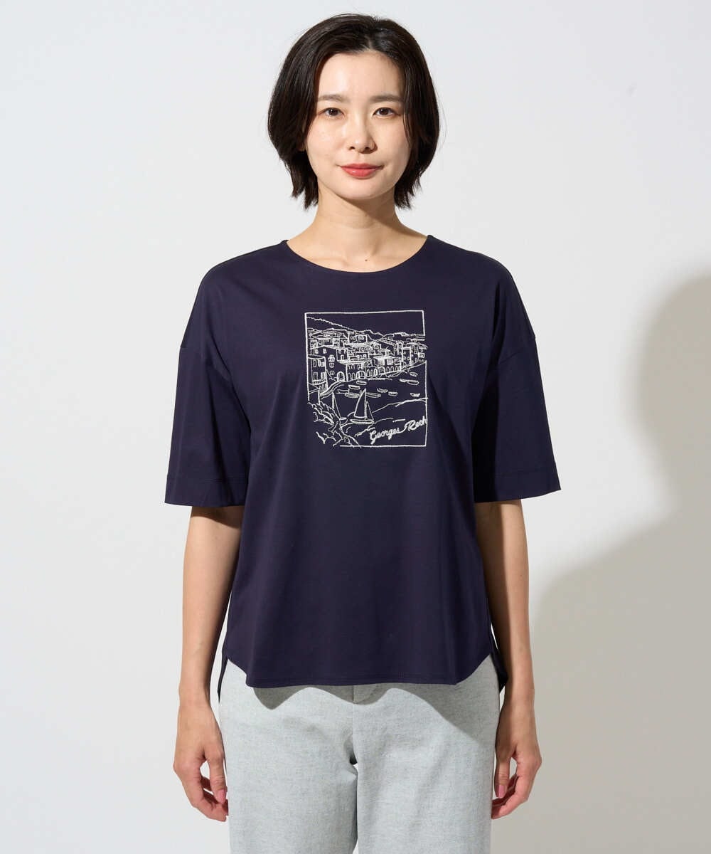 PZKGD24150 GEORGES RECH(ジョルジュ・レッシュ) [接触冷感]ドライコットン刺繍カットソー ホワイト