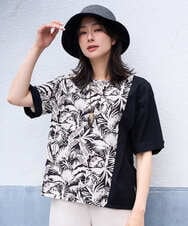 PZKGD33230 GEORGES RECH(ジョルジュ・レッシュ)  [日本製]リーフアシンメトリー5分袖カットソー ブラック系