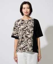 PZKGD33230 GEORGES RECH(ジョルジュ・レッシュ)  [日本製]リーフアシンメトリー5分袖カットソー ブラック系