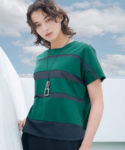 PZKGD38180  [接触冷感]ドライコットンシアーボーダーカットソー