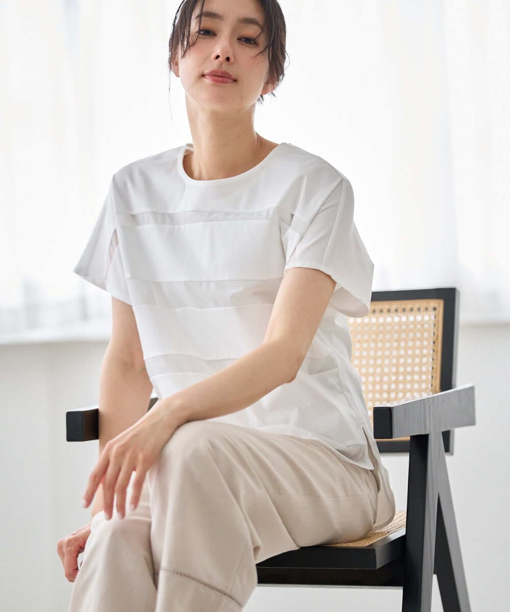 PZKGD38180 GEORGES RECH [接触冷感]ドライコットンシアーボーダーカットソー