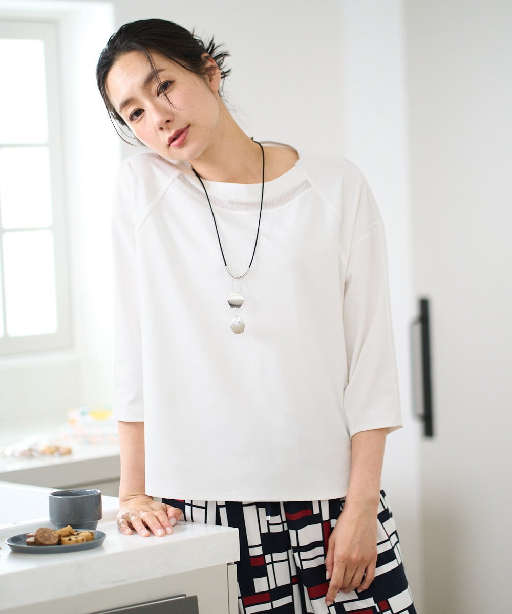 PZKGE41230 GEORGES RECH(ジョルジュ・レッシュ)  [セットアップ対応]ドルマンスリーブシアーポンチカットソー ホワイト