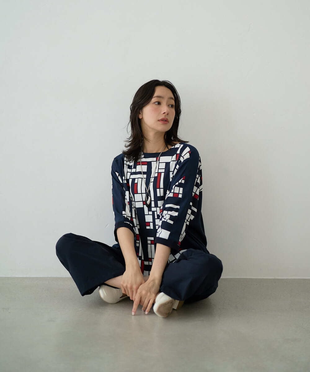 PZKGE42360 GEORGES RECH(ジョルジュ・レッシュ) トリコロールドルマンスリーブカットソー レッド系