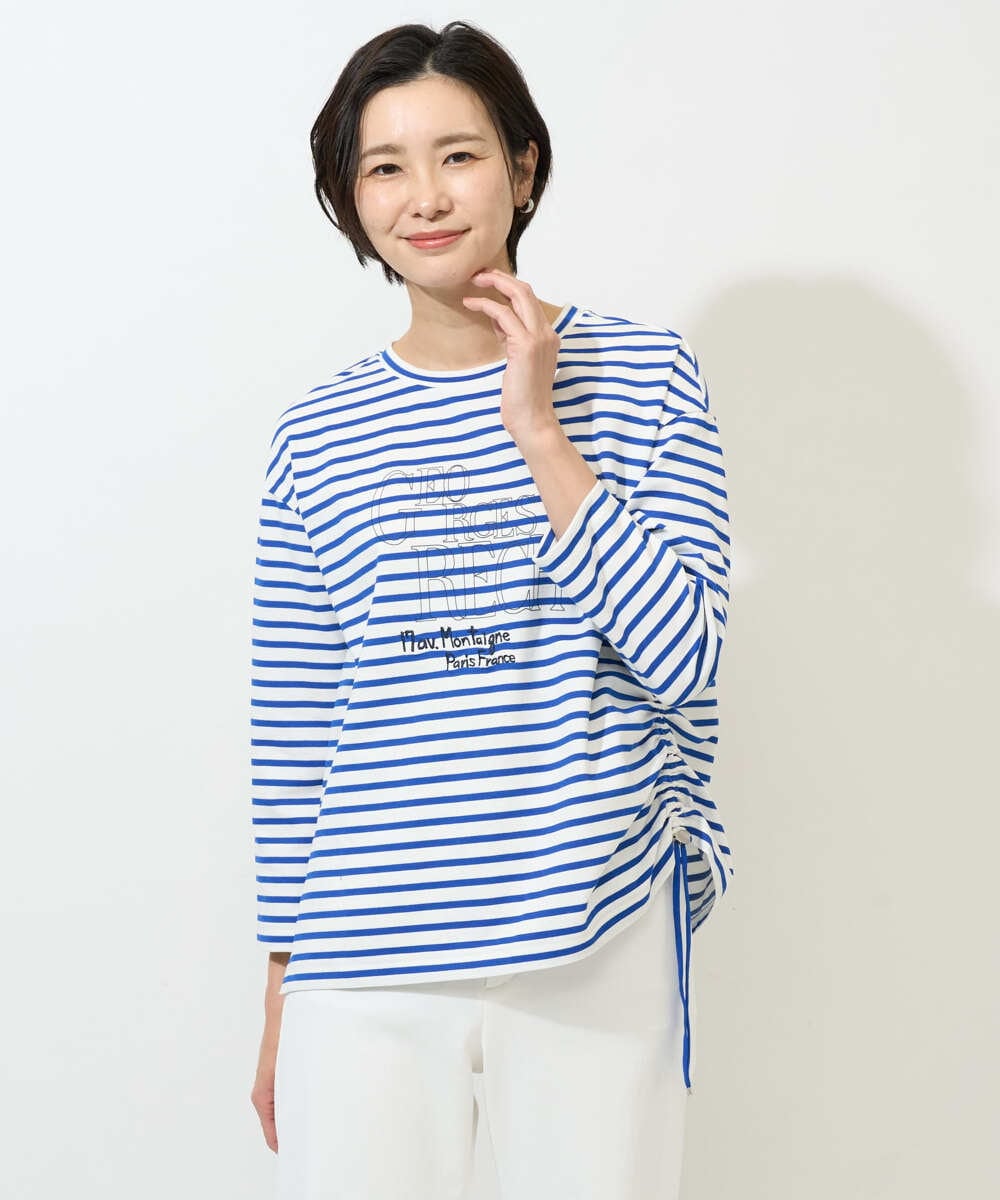 PZKGE44190 GEORGES RECH(ジョルジュ・レッシュ) ドロストアシンメトリーボーダーカットソー ブルー