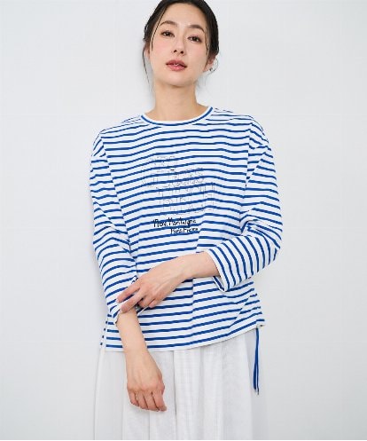 PZKGE44190 GEORGES RECH ドロストアシンメトリーボーダーカットソー