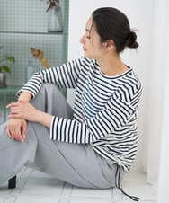 PZKGE44190 GEORGES RECH(ジョルジュ・レッシュ) ドロストアシンメトリーボーダーカットソー ネイビー