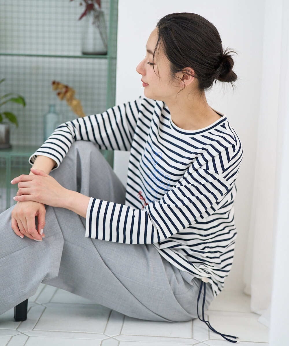 PZKGE44190 GEORGES RECH ドロストアシンメトリーボーダーカットソー