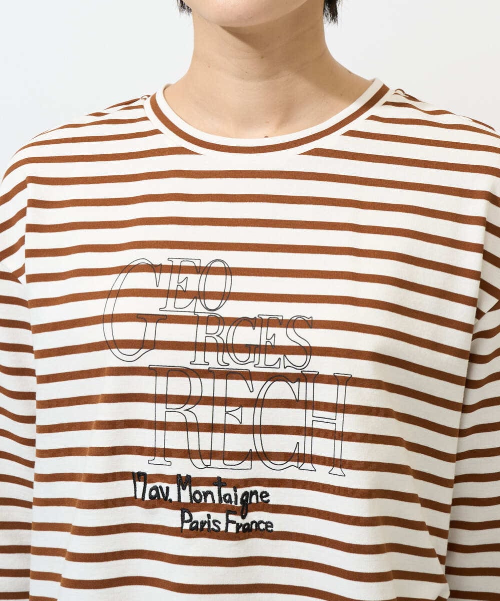 PZKGE44190 GEORGES RECH(ジョルジュ・レッシュ) ドロストアシンメトリーボーダーカットソー ベージュ