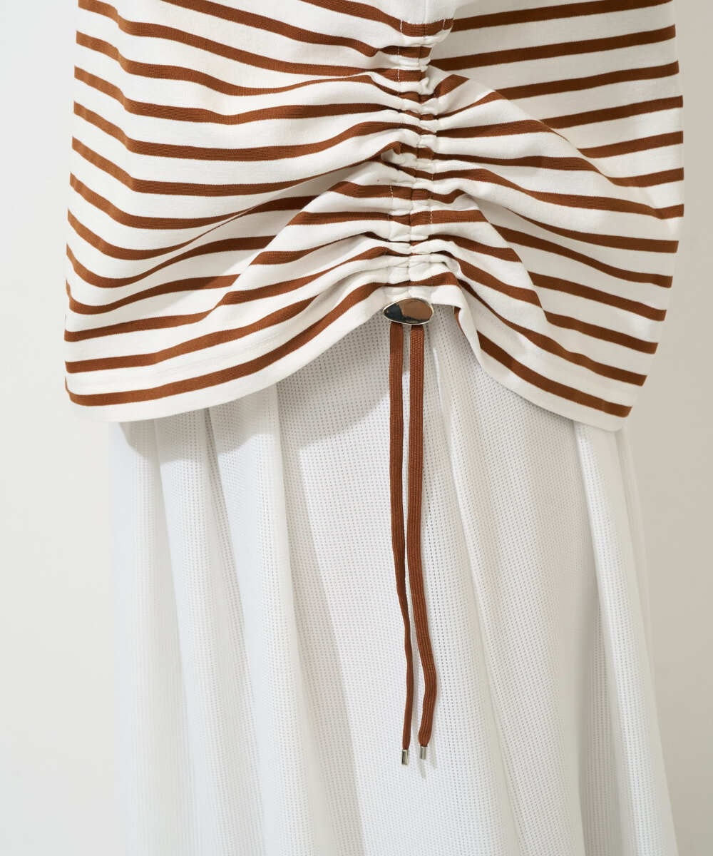 PZKGE44190 GEORGES RECH(ジョルジュ・レッシュ) ドロストアシンメトリーボーダーカットソー ベージュ