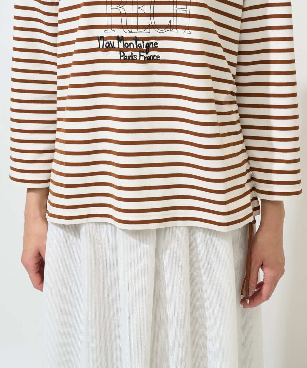 PZKGE44190 GEORGES RECH(ジョルジュ・レッシュ) ドロストアシンメトリーボーダーカットソー ベージュ