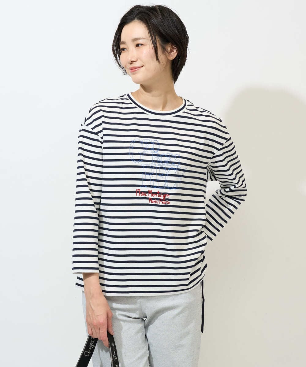 PZKGE44190 GEORGES RECH(ジョルジュ・レッシュ) ドロストアシンメトリーボーダーカットソー ベージュ