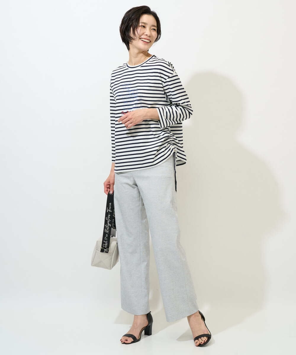 PZKGE44190 GEORGES RECH(ジョルジュ・レッシュ) ドロストアシンメトリーボーダーカットソー ベージュ