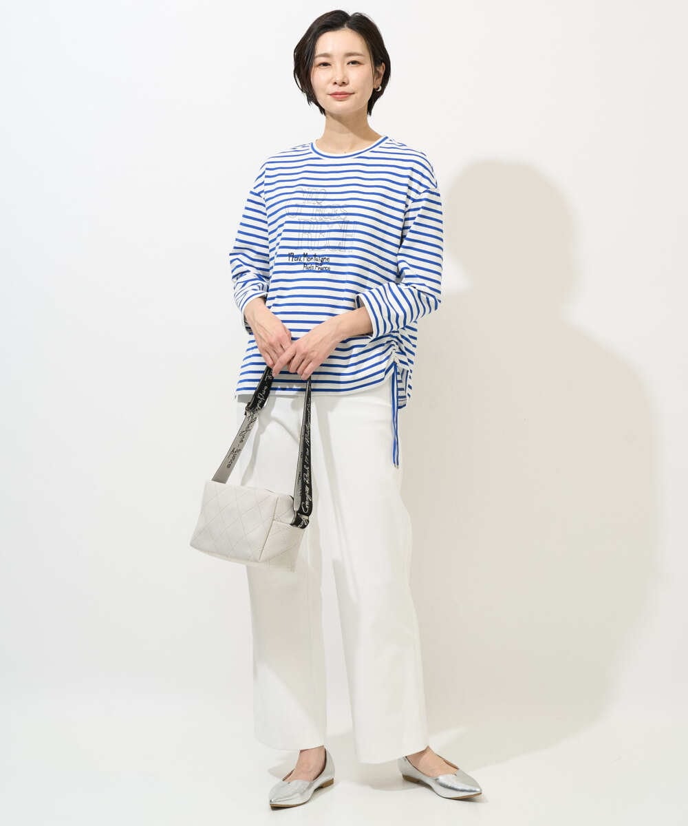 PZKGE44190 GEORGES RECH(ジョルジュ・レッシュ) ドロストアシンメトリーボーダーカットソー ベージュ