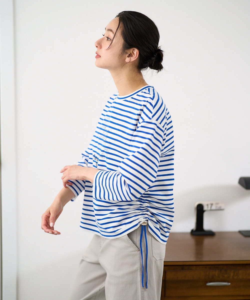 PZKGE44190 GEORGES RECH(ジョルジュ・レッシュ) ドロストアシンメトリーボーダーカットソー ベージュ