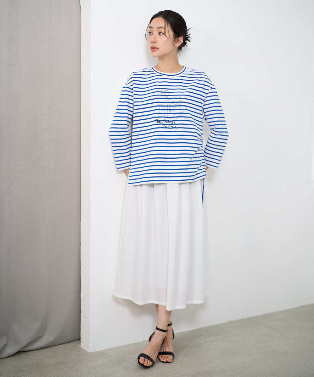 PZKGE44190 GEORGES RECH(ジョルジュ・レッシュ) ドロストアシンメトリーボーダーカットソー ベージュ