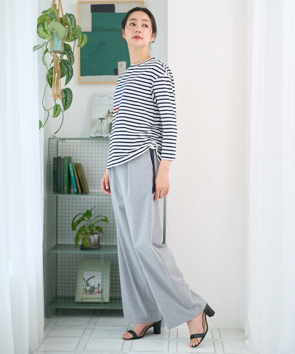 PZKGE44190 GEORGES RECH(ジョルジュ・レッシュ) ドロストアシンメトリーボーダーカットソー ベージュ