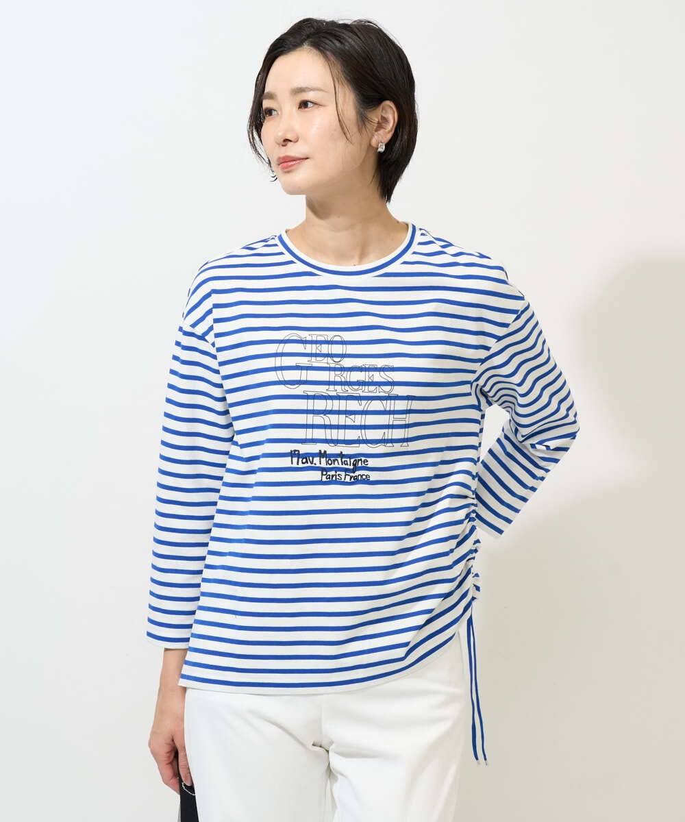 PZKGE44190 GEORGES RECH(ジョルジュ・レッシュ) ドロストアシンメトリーボーダーカットソー ベージュ