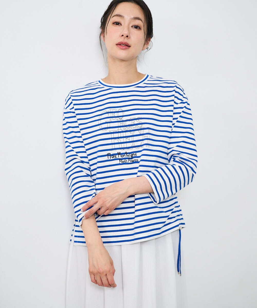 PZKGE44190 GEORGES RECH(ジョルジュ・レッシュ) ドロストアシンメトリーボーダーカットソー ベージュ