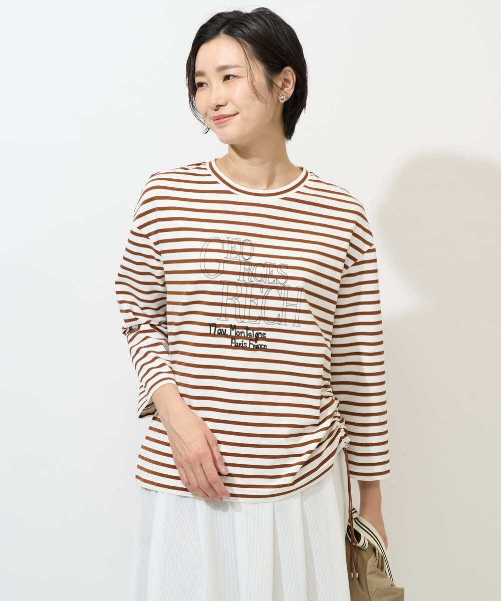 PZKGE44190 GEORGES RECH(ジョルジュ・レッシュ) ドロストアシンメトリーボーダーカットソー ベージュ