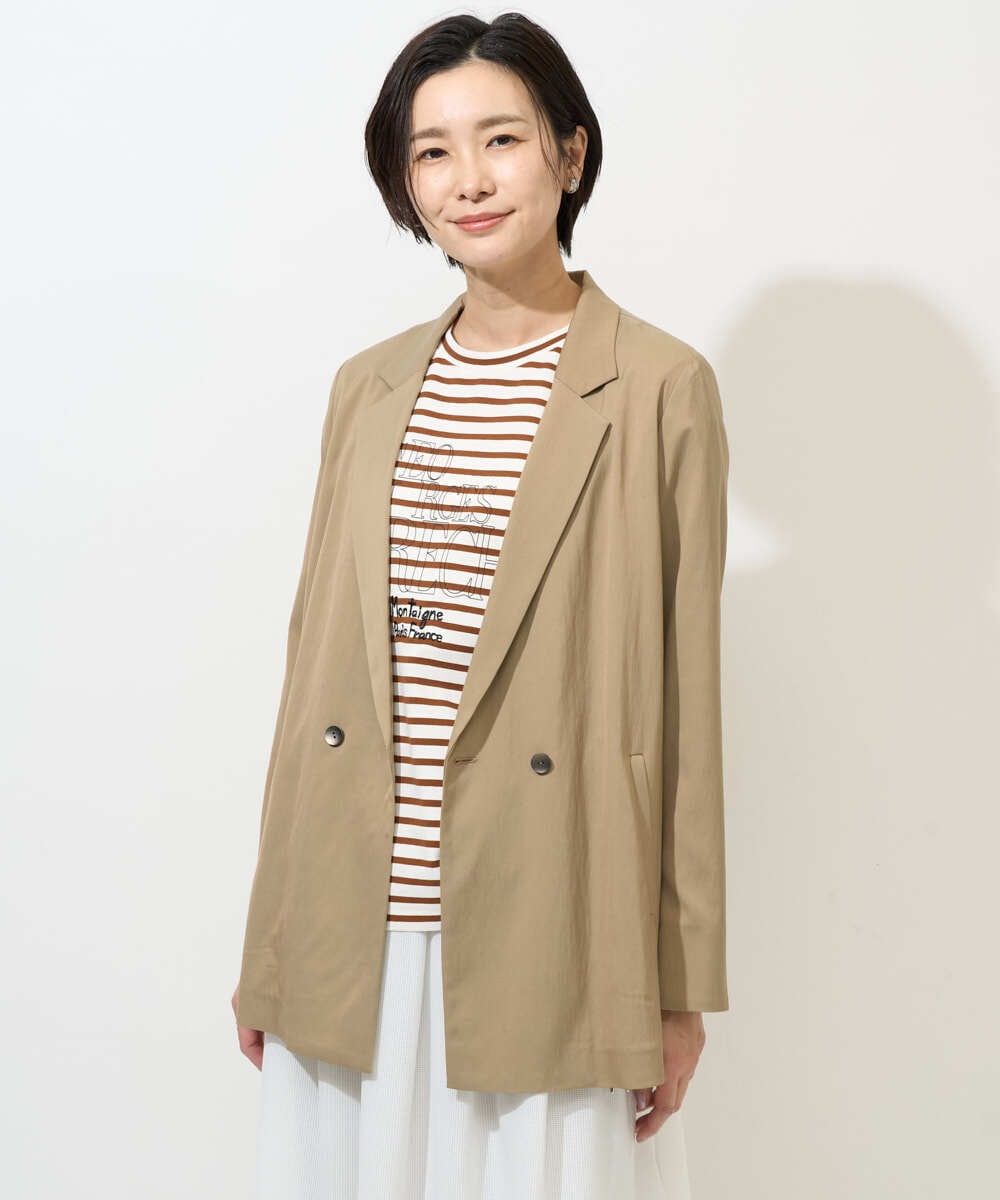 PZKGE44190 GEORGES RECH(ジョルジュ・レッシュ) ドロストアシンメトリーボーダーカットソー ベージュ