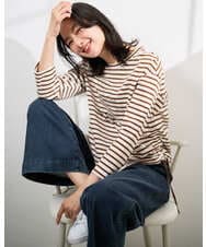 PZKGE44190 GEORGES RECH(ジョルジュ・レッシュ) ドロストアシンメトリーボーダーカットソー ベージュ