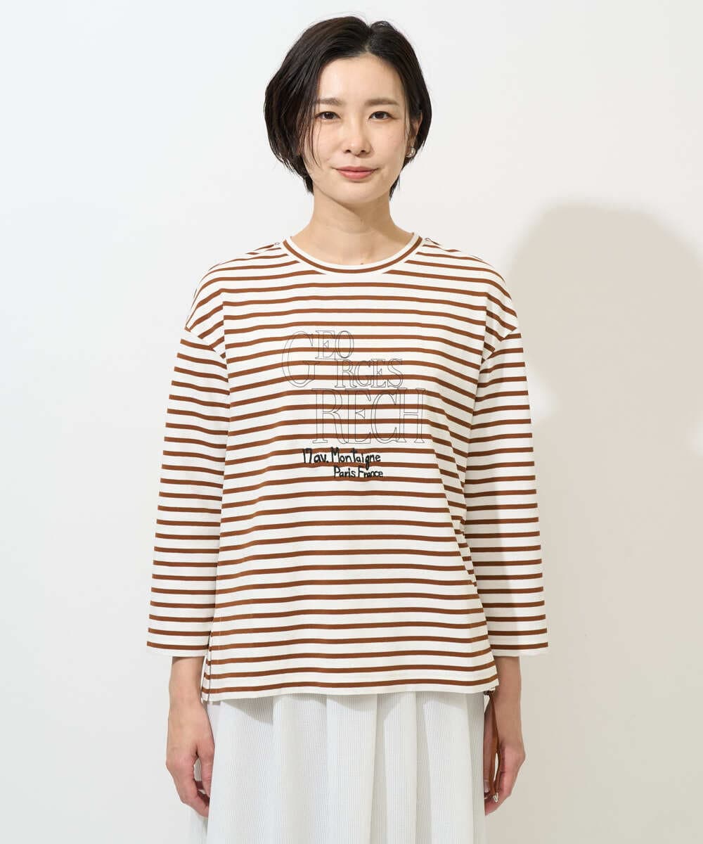 PZKGE44190 GEORGES RECH(ジョルジュ・レッシュ) ドロストアシンメトリーボーダーカットソー ベージュ