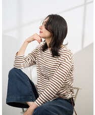 PZKGE44190 GEORGES RECH(ジョルジュ・レッシュ) ドロストアシンメトリーボーダーカットソー ベージュ