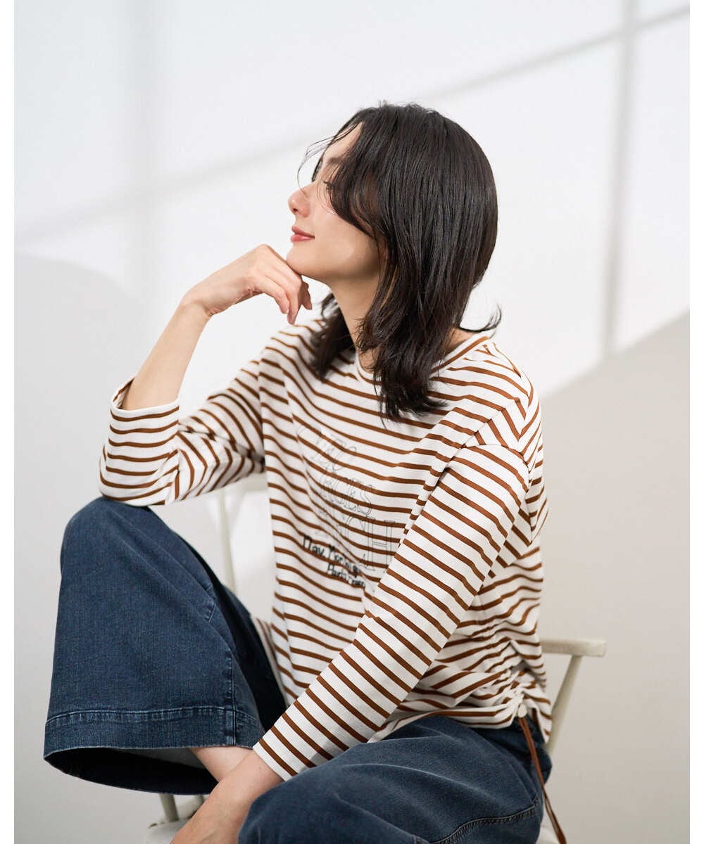 PZKGE44190 GEORGES RECH(ジョルジュ・レッシュ) ドロストアシンメトリーボーダーカットソー ベージュ