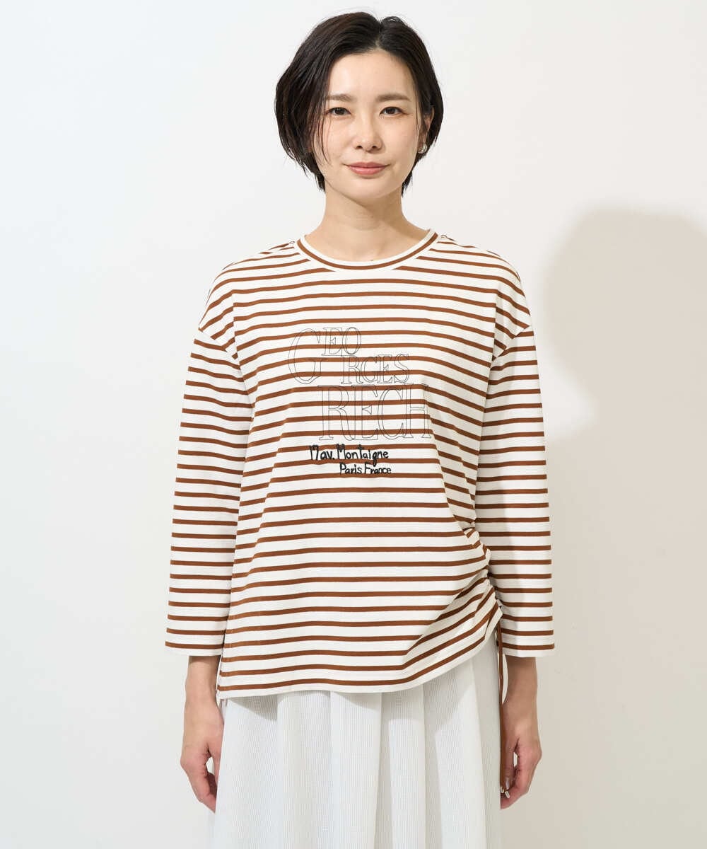 PZKGE44190 GEORGES RECH(ジョルジュ・レッシュ) ドロストアシンメトリーボーダーカットソー ベージュ