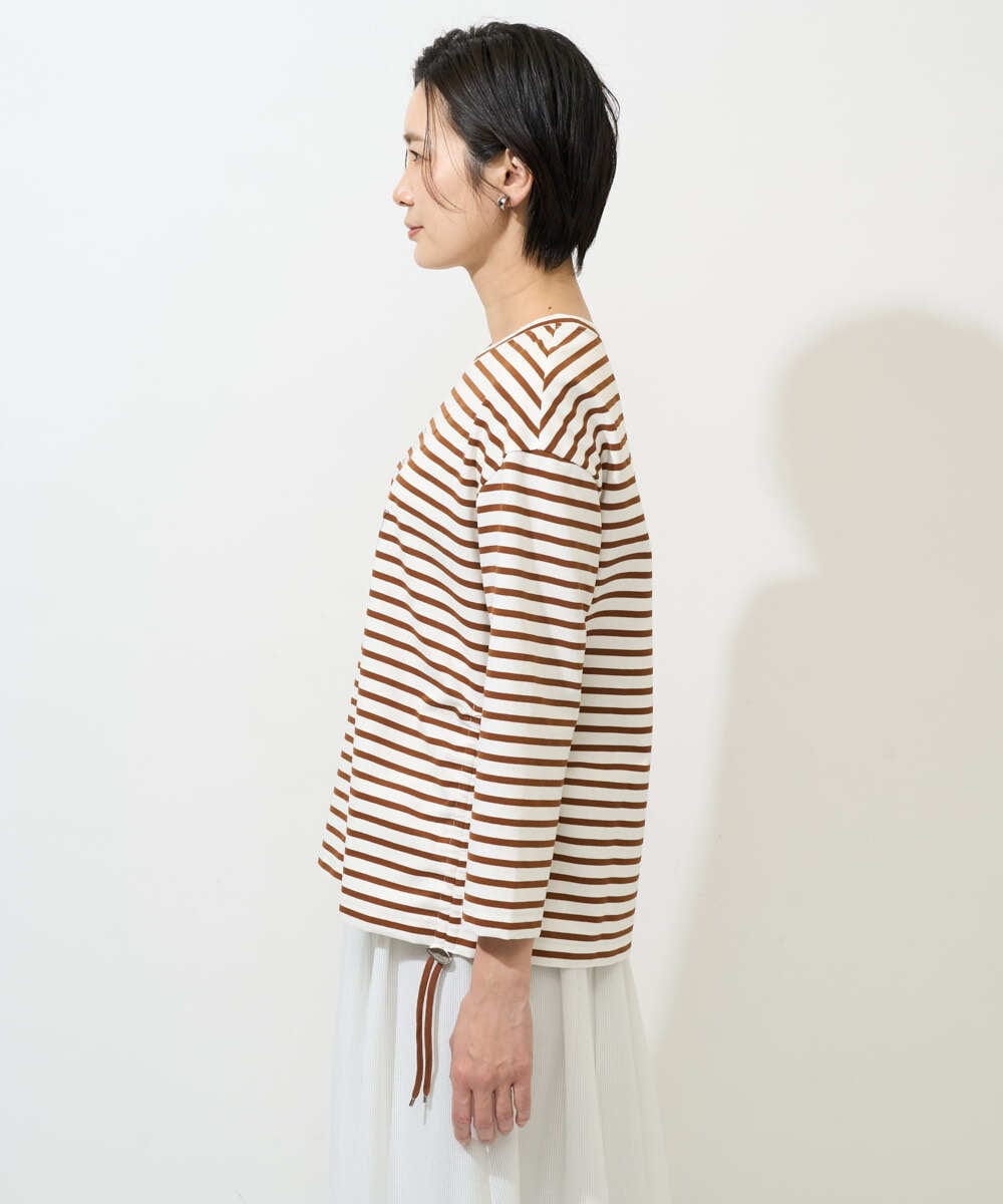 PZKGE44190 GEORGES RECH(ジョルジュ・レッシュ) ドロストアシンメトリーボーダーカットソー ベージュ