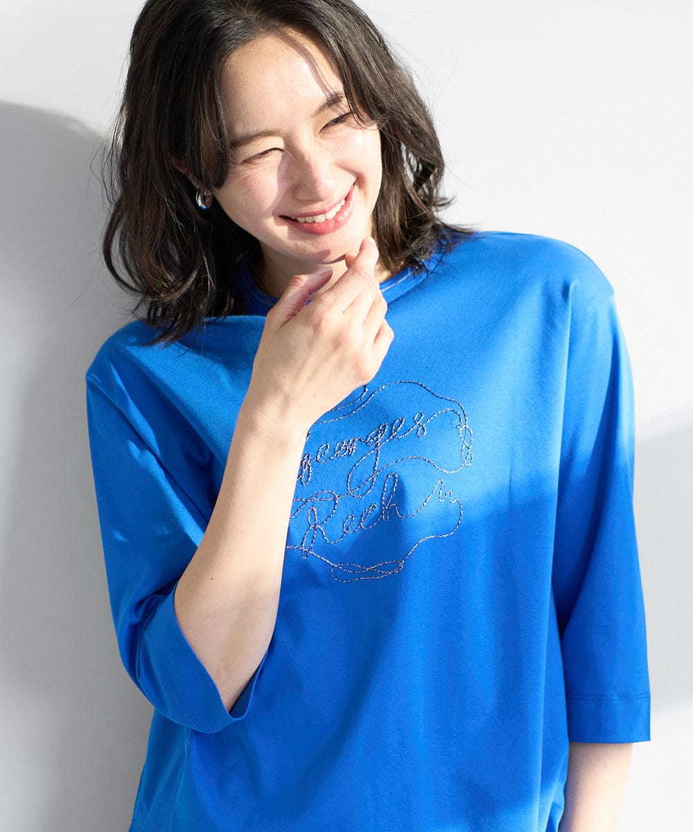 PZKGE45170 GEORGES RECH(ジョルジュ・レッシュ) [接触冷感]ラメコード刺繍ロゴカットソー ブルー