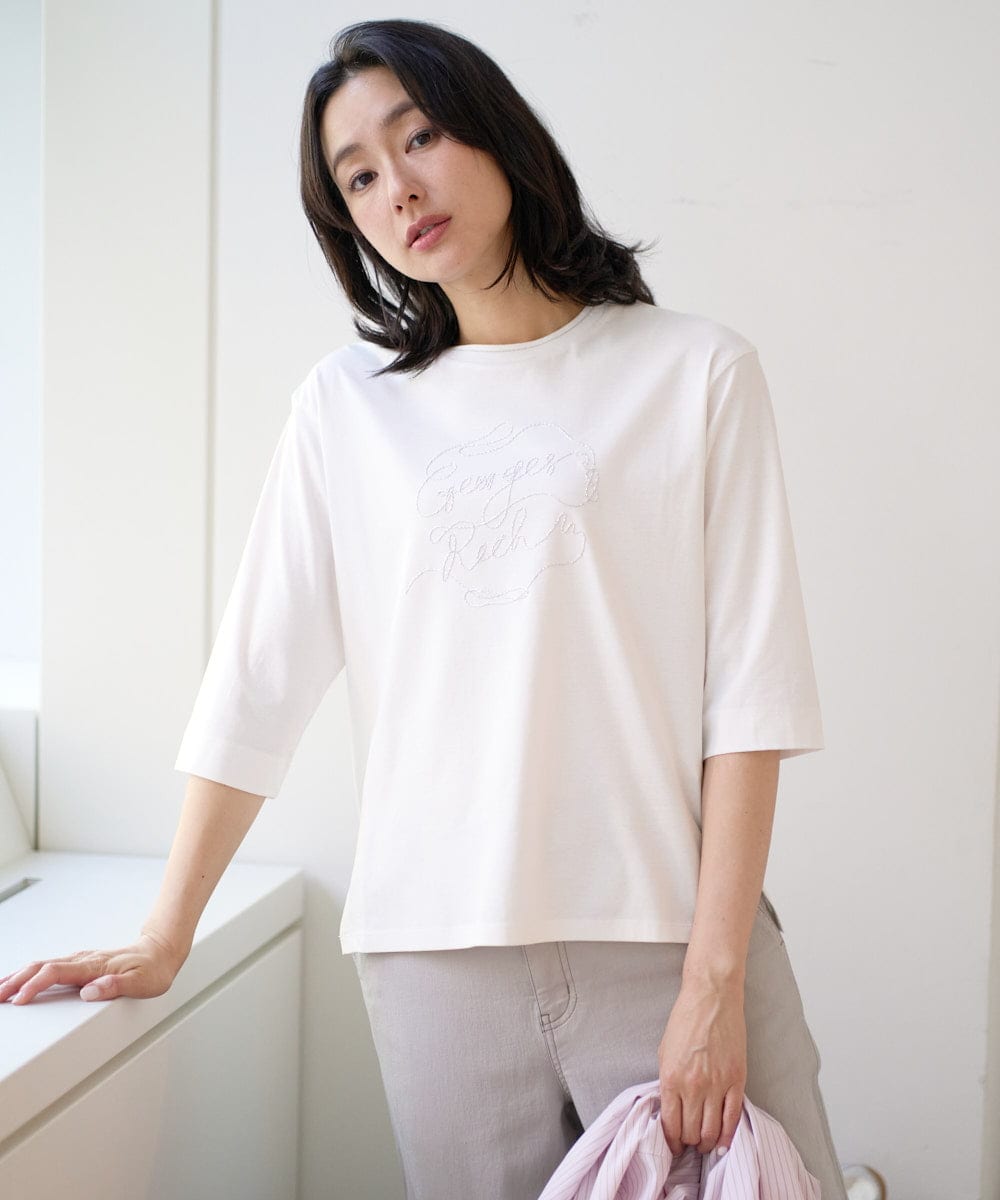 PZKGE45170 GEORGES RECH(ジョルジュ・レッシュ) [接触冷感]ラメコード刺繍ロゴカットソー ネイビー