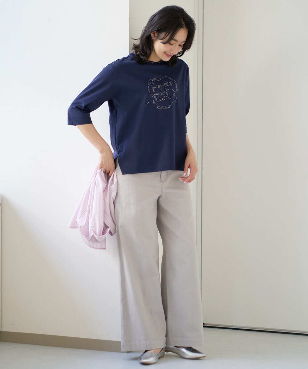 PZKGE45170 GEORGES RECH(ジョルジュ・レッシュ) [接触冷感]ラメコード刺繍ロゴカットソー ネイビー