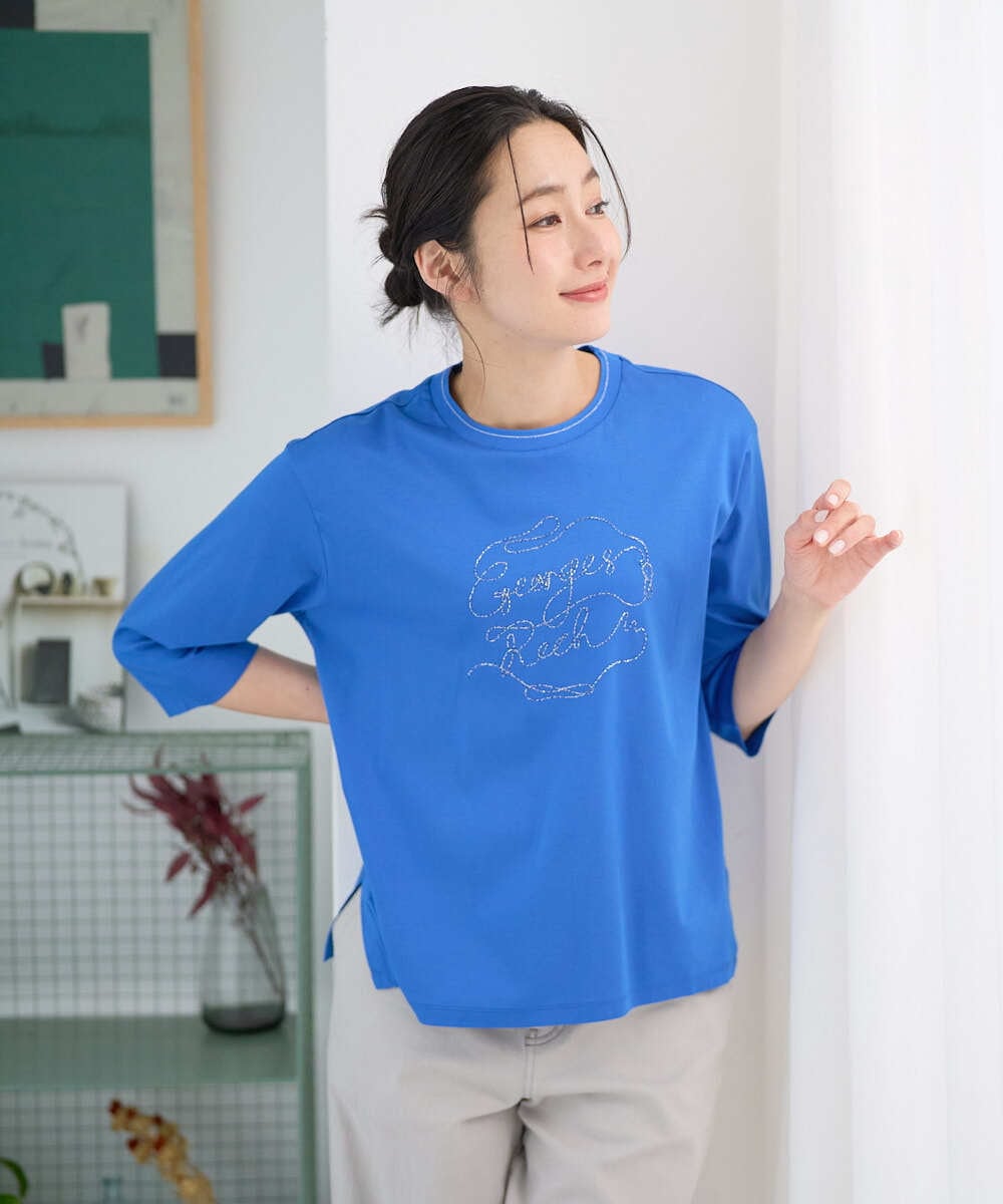 PZKGE45170 GEORGES RECH(ジョルジュ・レッシュ) [接触冷感]ラメコード刺繍ロゴカットソー ネイビー