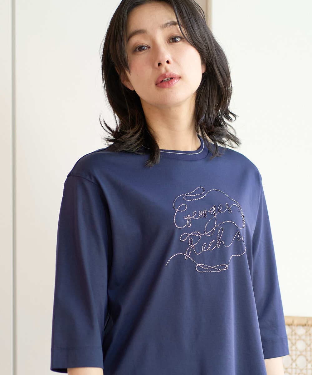 PZKGE45170 GEORGES RECH(ジョルジュ・レッシュ) [接触冷感]ラメコード刺繍ロゴカットソー ネイビー
