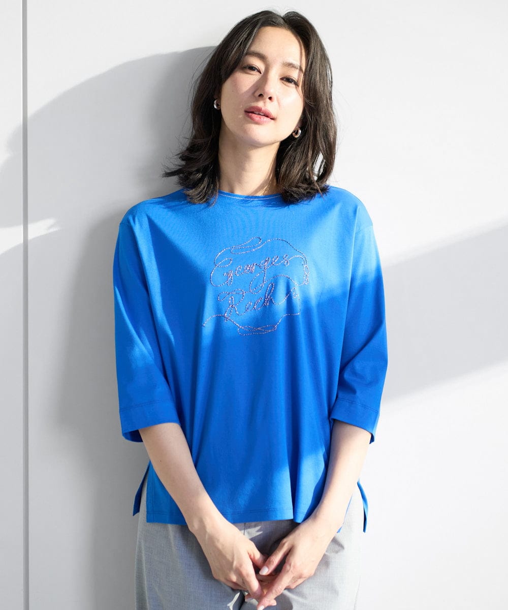 PZKGE45170 GEORGES RECH(ジョルジュ・レッシュ) [接触冷感]ラメコード刺繍ロゴカットソー ネイビー