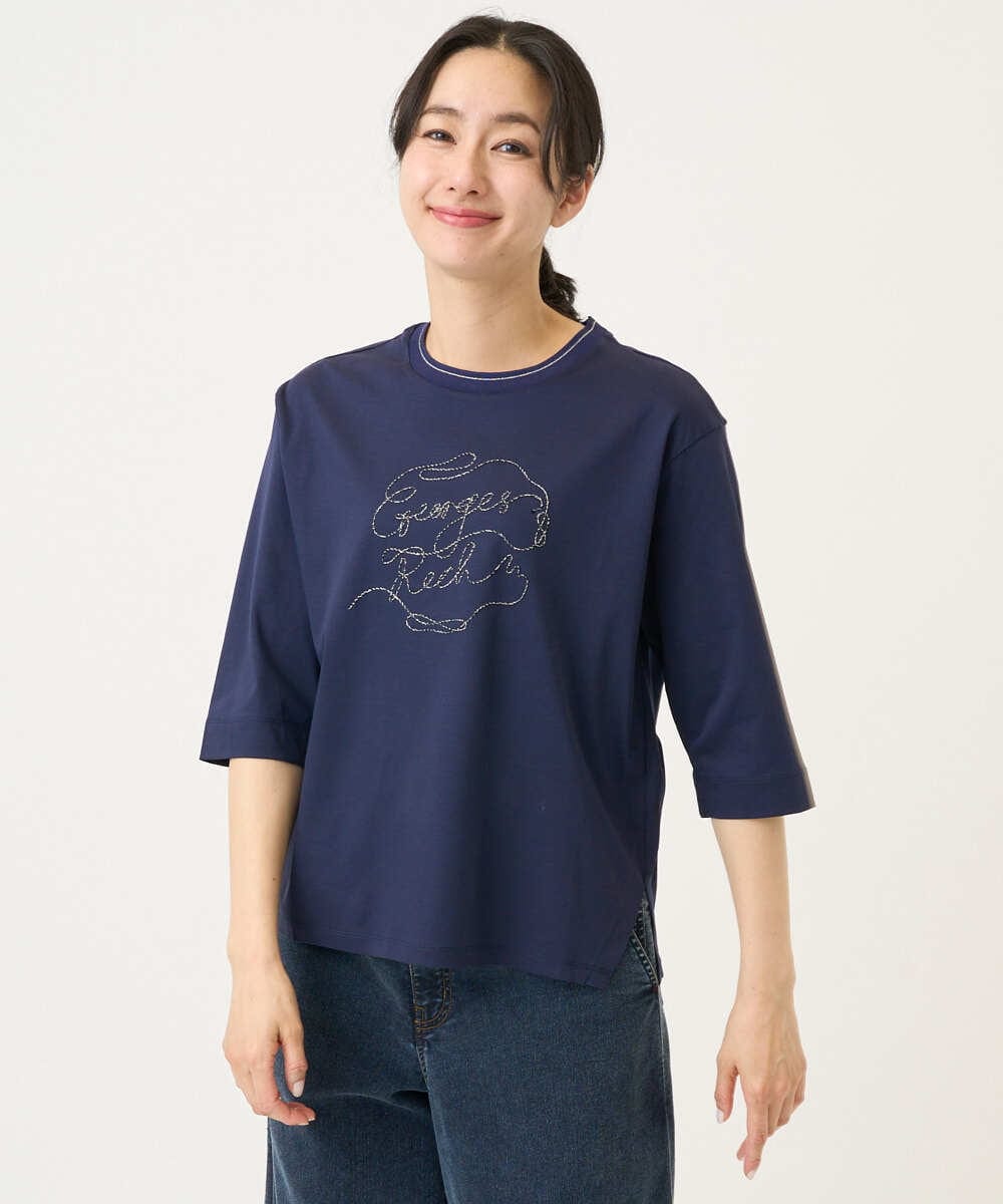 PZKGE45170 GEORGES RECH(ジョルジュ・レッシュ) [接触冷感]ラメコード刺繍ロゴカットソー ネイビー
